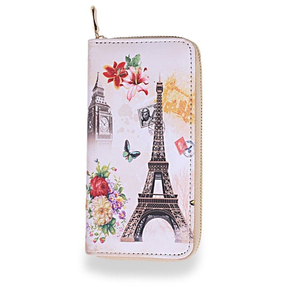 Eiffel Tower Womens Clutch Wallet Large Wristlet Zipper Clutch Travel Purse
